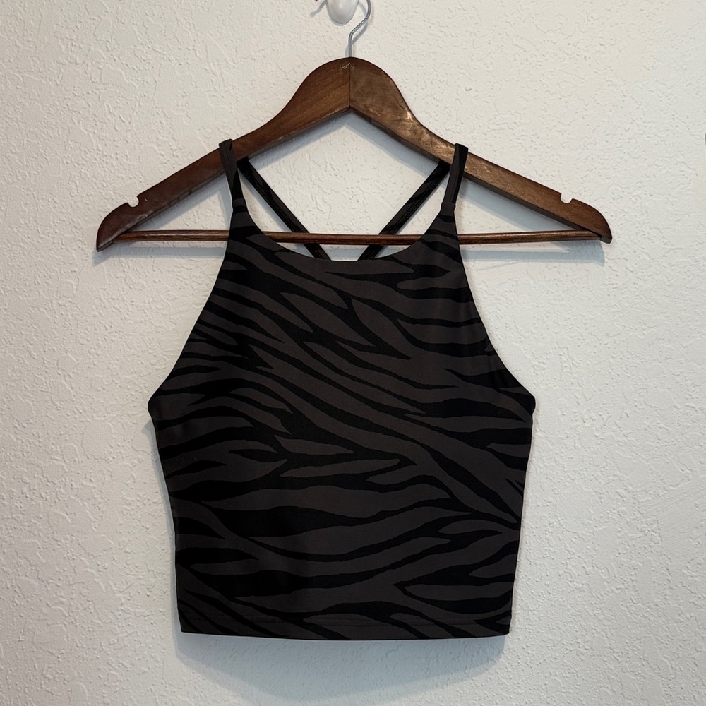 Old Navy Active Powersoft Zebra Print Sports Bra Crop Top Black Gray Size Small